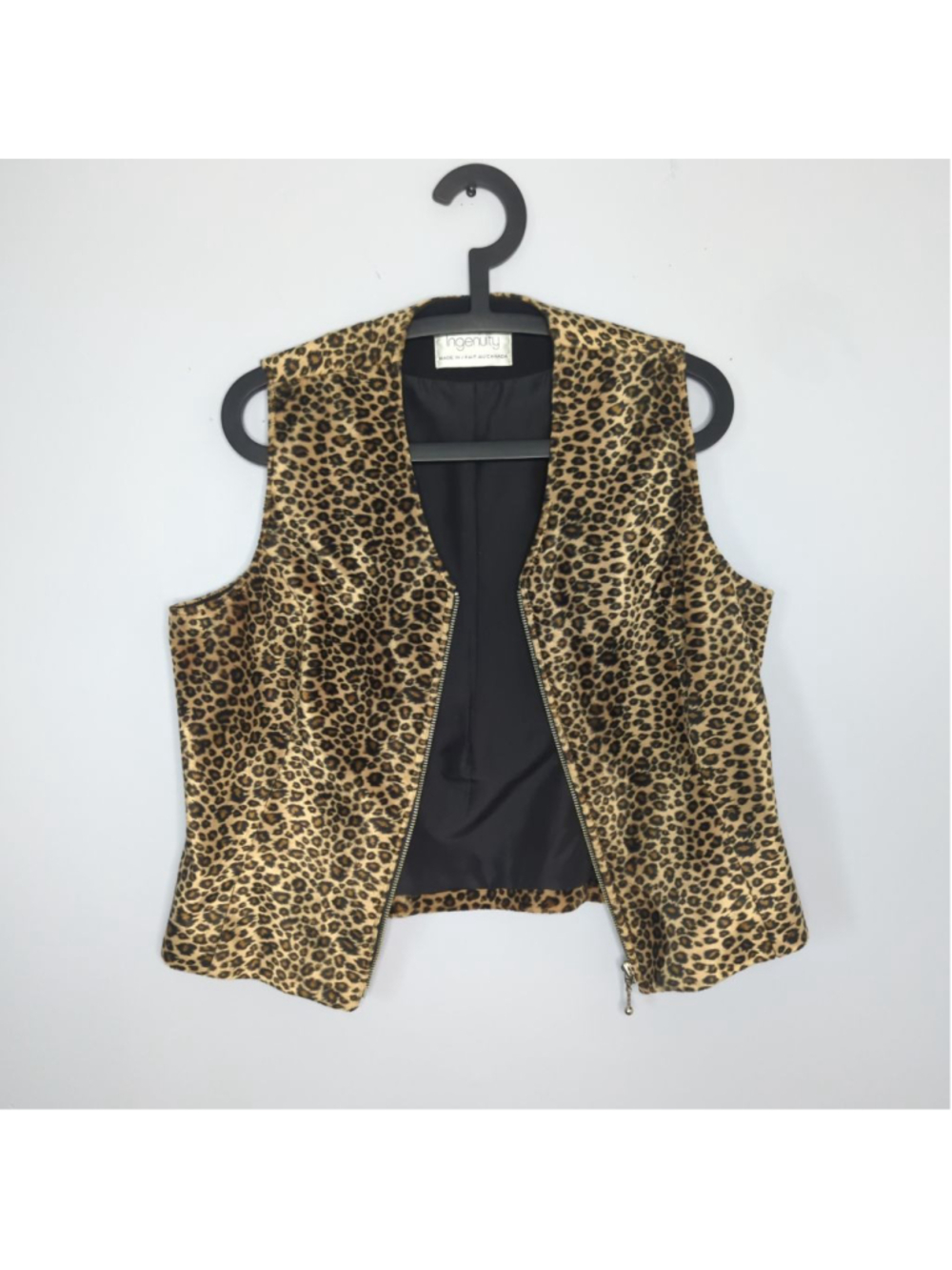 Vintage Ingenuity Leopard Print Sleeveless Zip Vest Made in Canada Size 14/ L